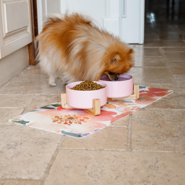CERAMIC PET BOWLS WITH BAMBOO STAND - PINK Life Style (3)