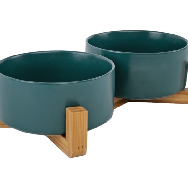 Ceramic Pet Bowls With Bamboo Stand Green (2)