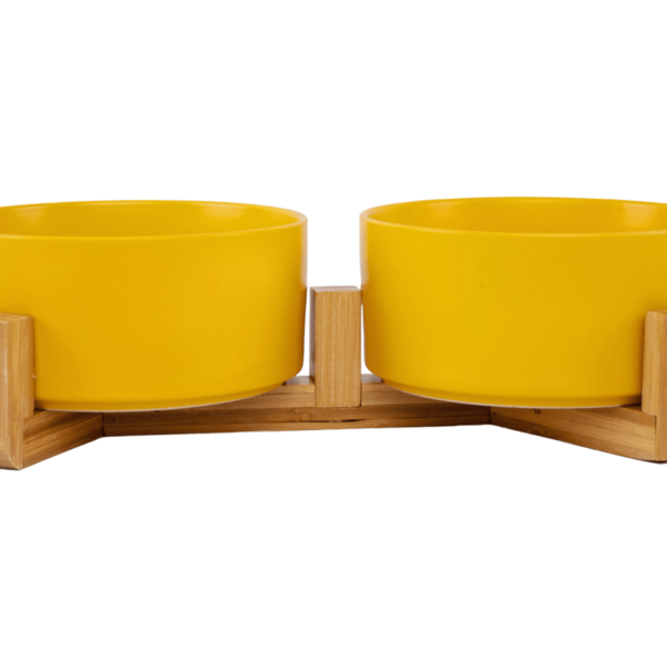 Ceramic Pet Bowls With Bamboo Stand Yellow (1)