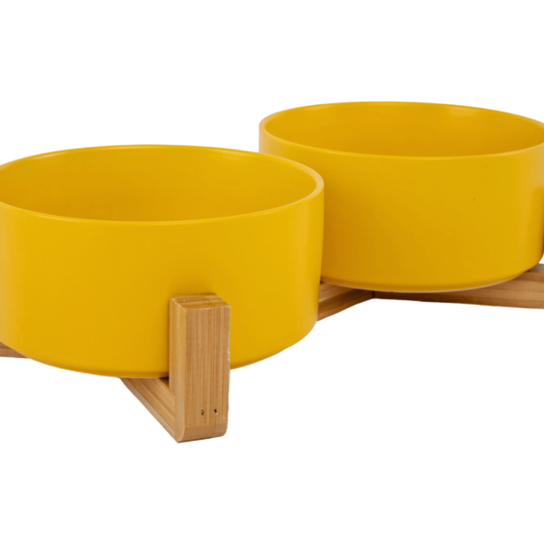Ceramic Pet Bowls With Bamboo Stand Yellow (2)