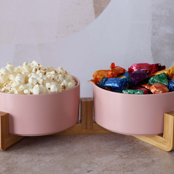 CERAMIC SNACK BOWLS WITH BAMBOO STAND - PINK LIFE STYLE (5)