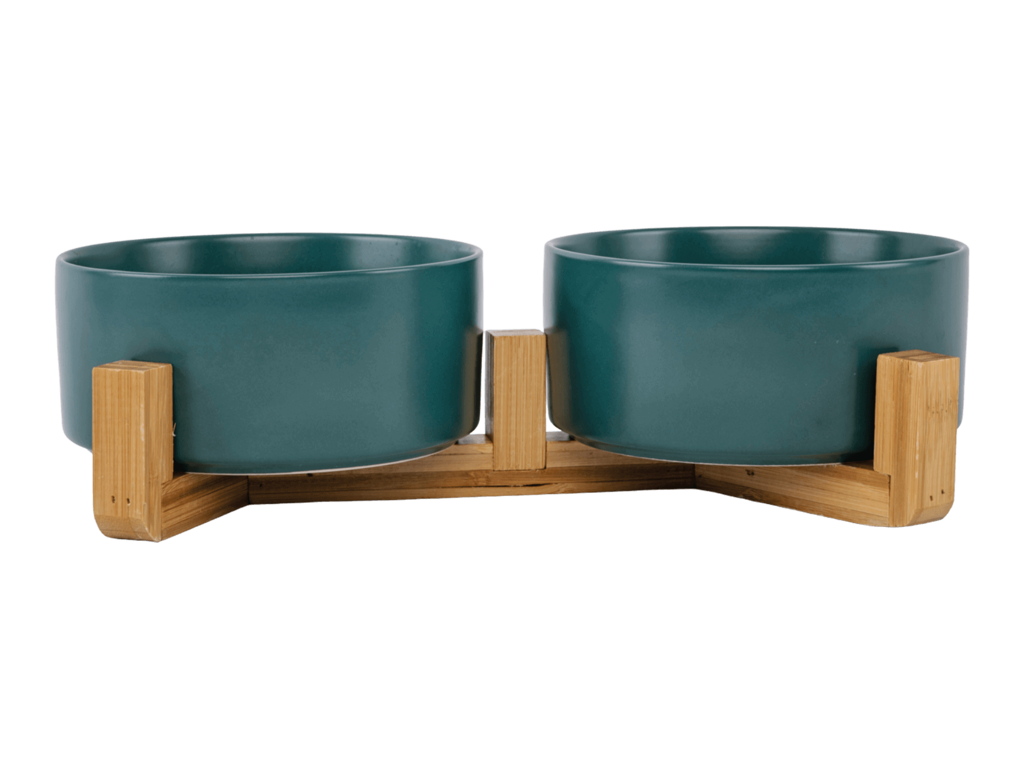 CAT CERAMIC PET BOWLS WITH BAMBOO STAND GREEN Bee Lovett
