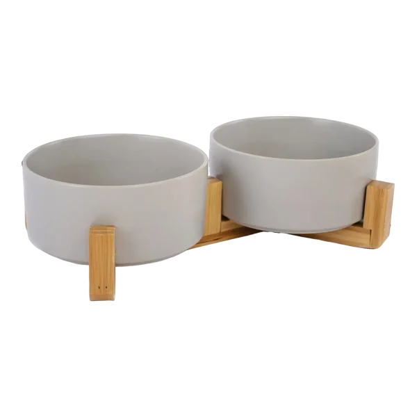 Ceramic Pet Bowls With Bamboo Stand - Grey 2