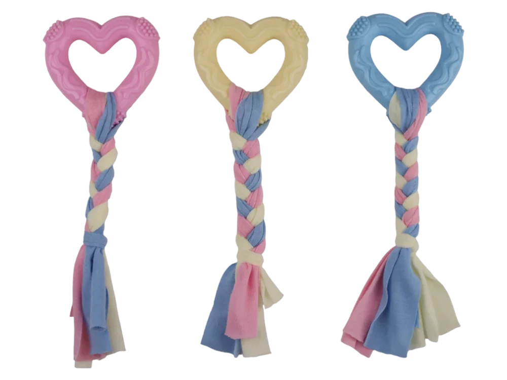 Chew Toys For Dogs - Teethers Delight - Hearts With Rope