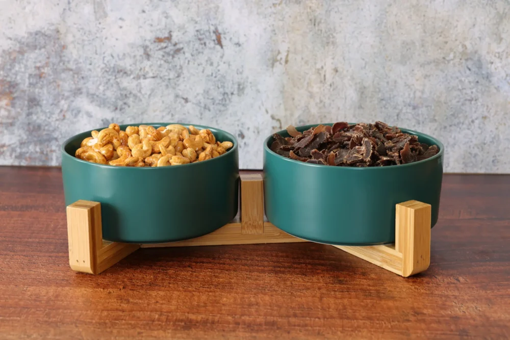 Ceramic Snack Bowls With Bamboo Stand - Green - Image 5