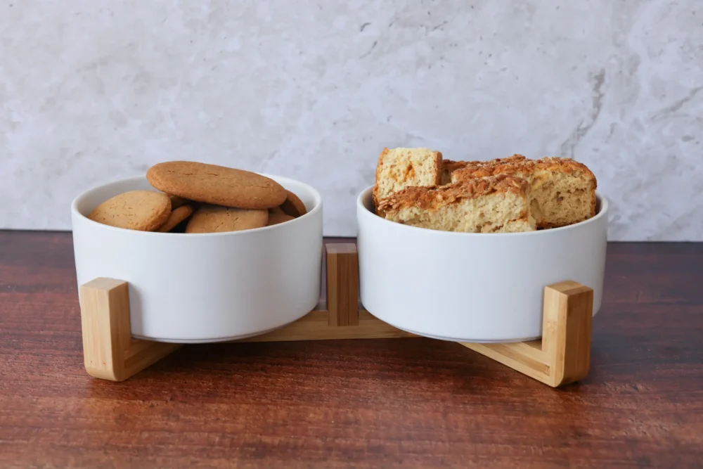 Ceramic Snack Bowls With Bamboo Stand - White - Image 4