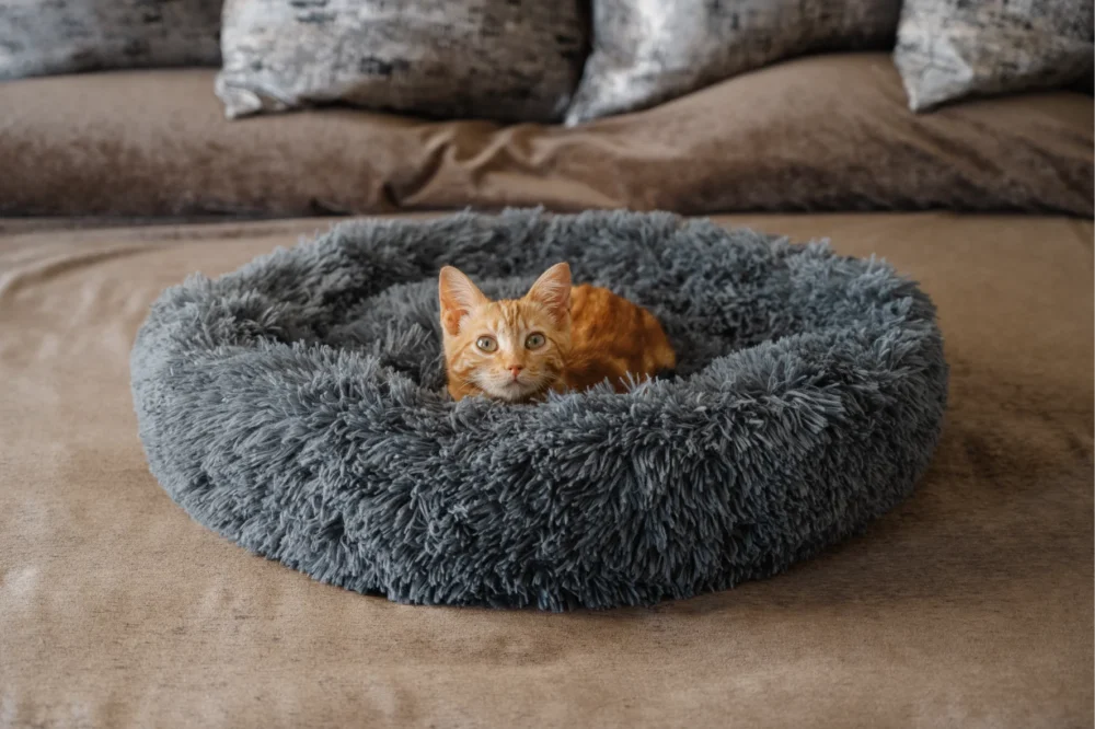 Cat Plush Calming Pet Bed - Dark Grey - Image 6