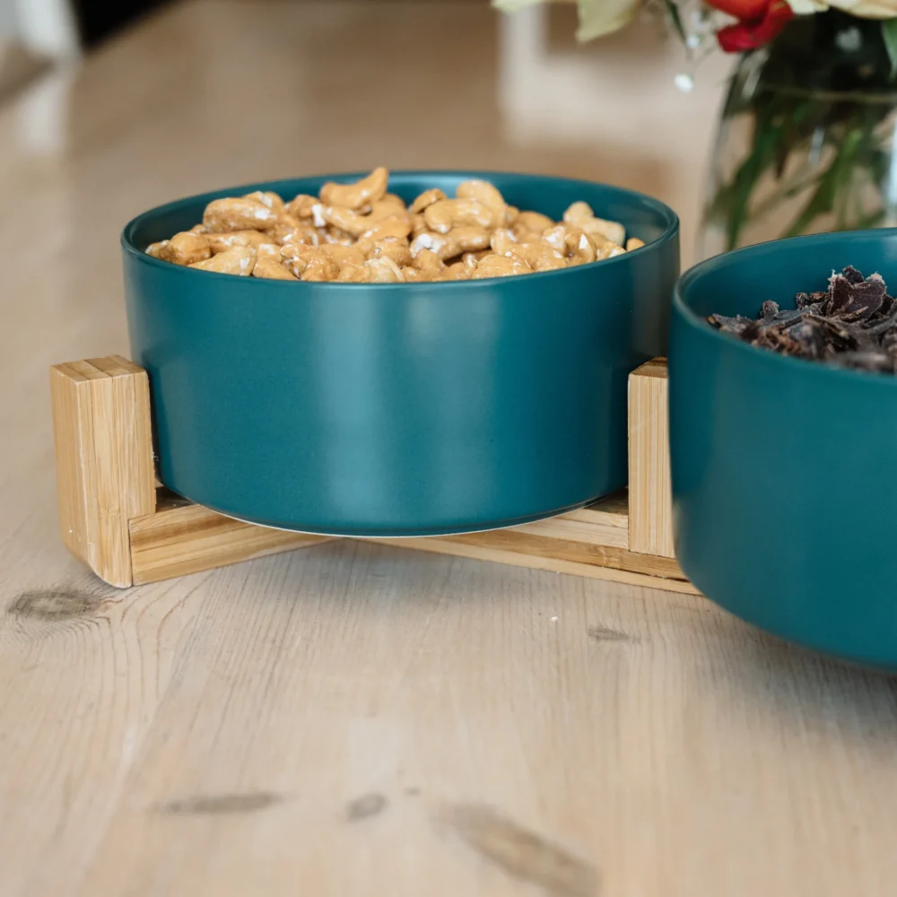 Ceramic Snack Bowls With Bamboo Stand - Green - Image 6