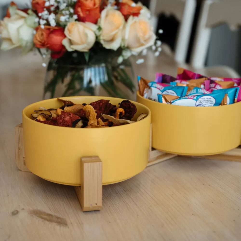 Ceramic Snack Bowls With Bamboo Stand - Yellow - Image 6