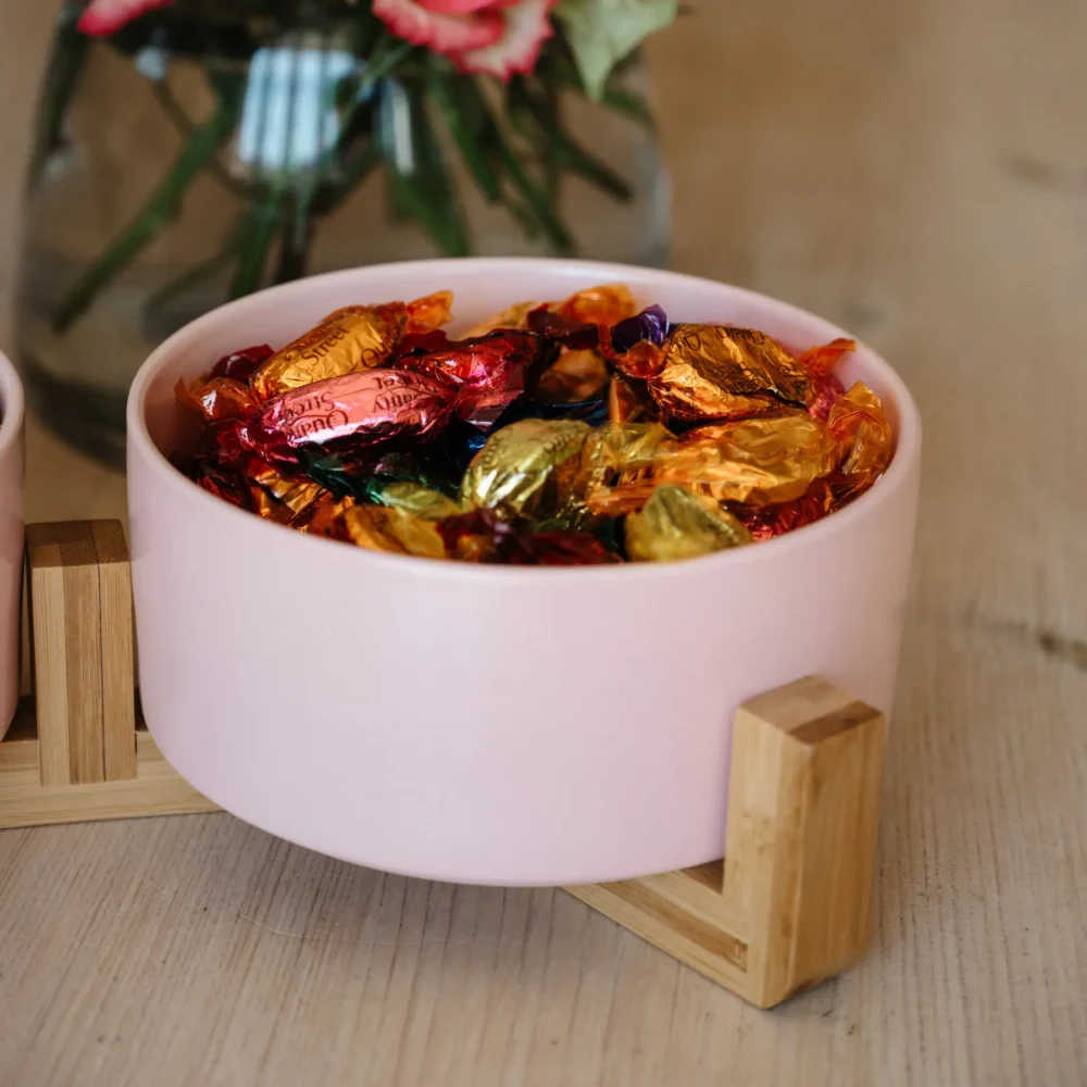 Ceramic Snack Bowls With Bamboo Stand - Pink - Image 6