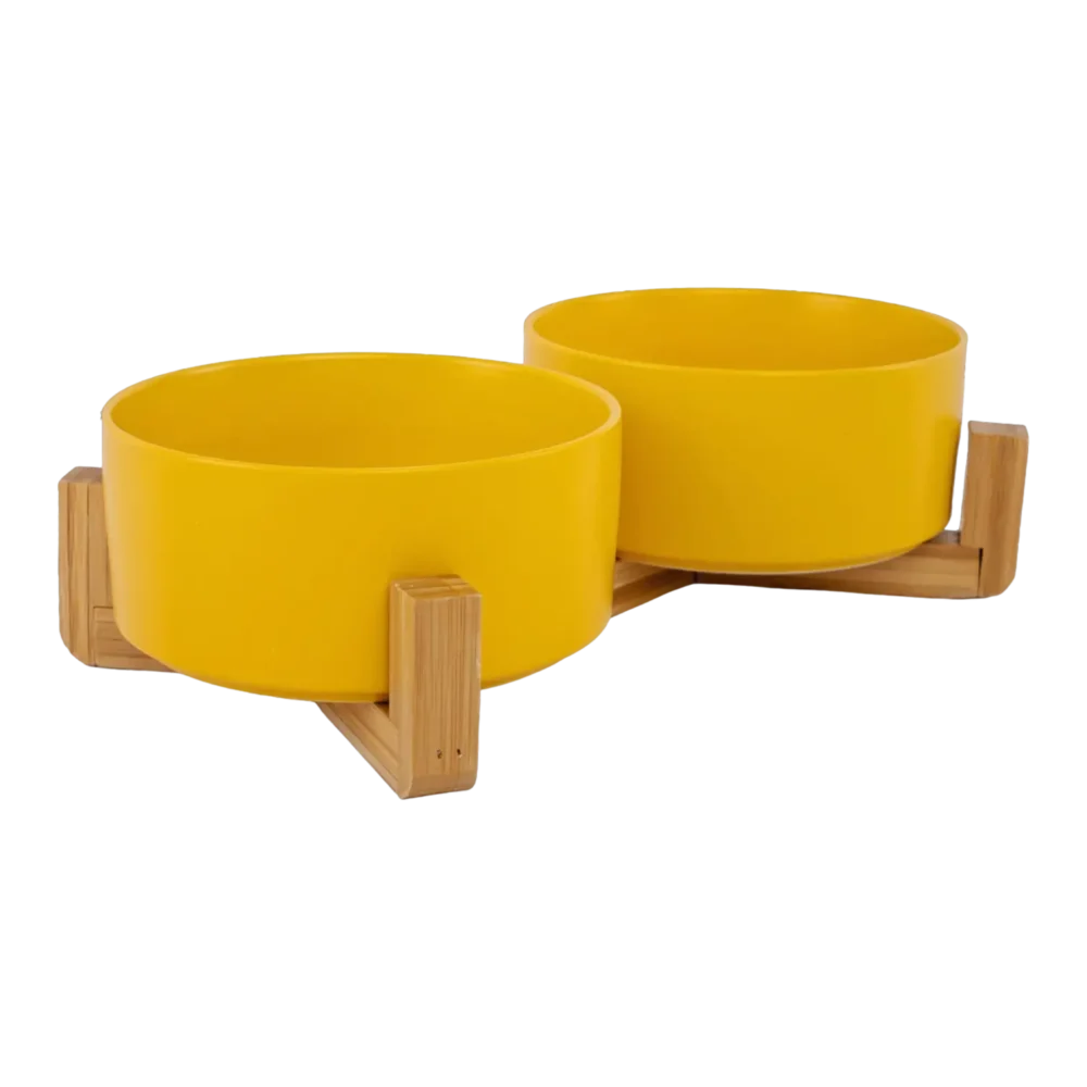 Ceramic Snack Bowls With Bamboo Stand - Yellow - Image 2