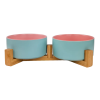 Ceramic Snack Bowls With Bamboo Stand Outer Blue Inner Pink