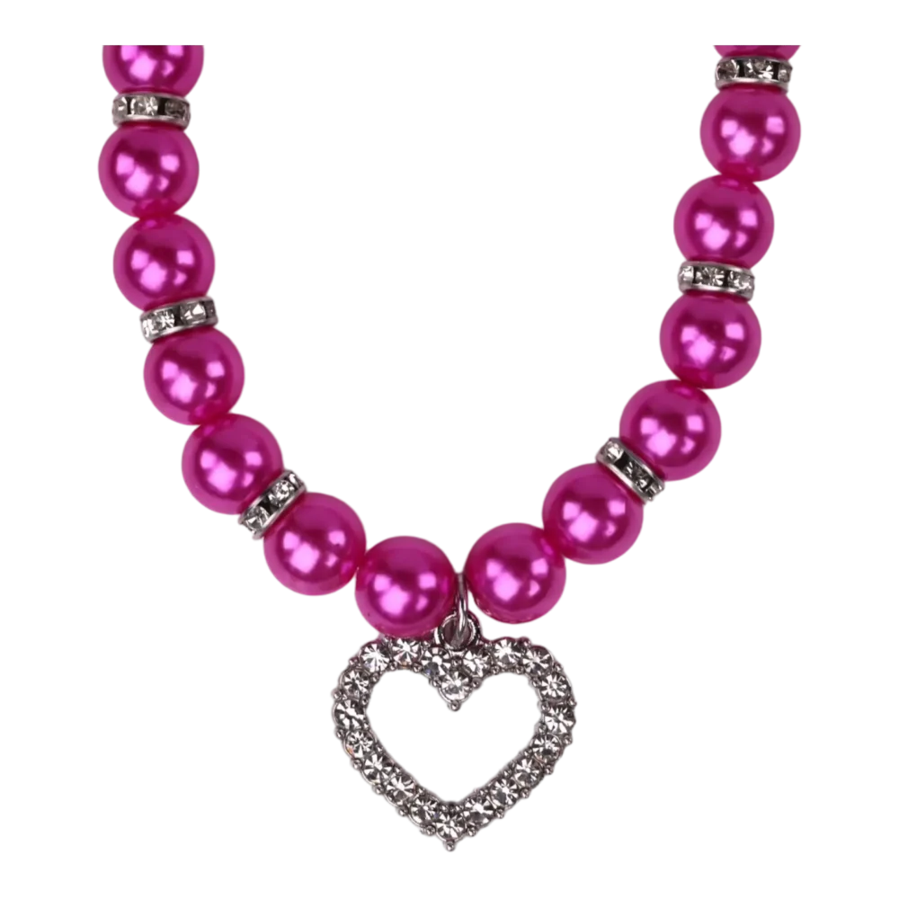 Dog Pearl Necklace With Heart Pendant - Dark Pink - Image 2