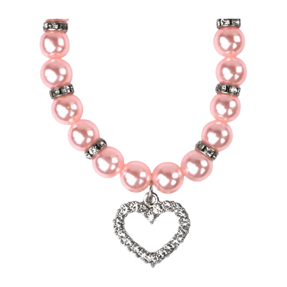 Dog Pearl Necklace With Heart Pendant - Light Pink - Image 2