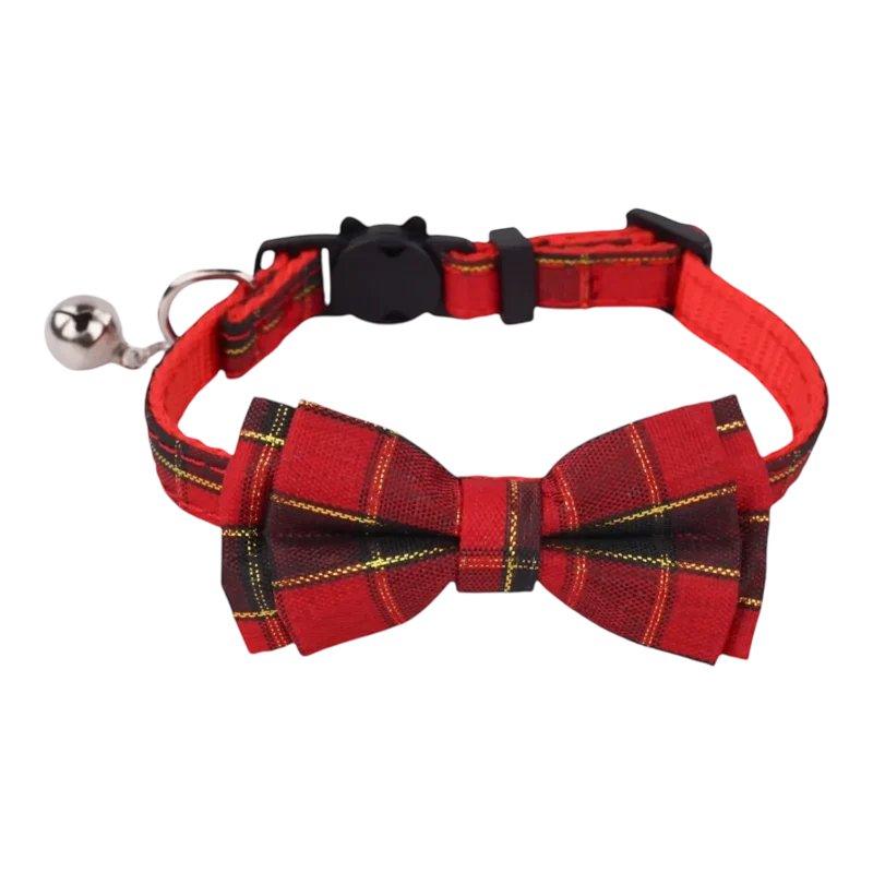 Cat Collar – Plaid – Red and Black – Bow Tie (1)