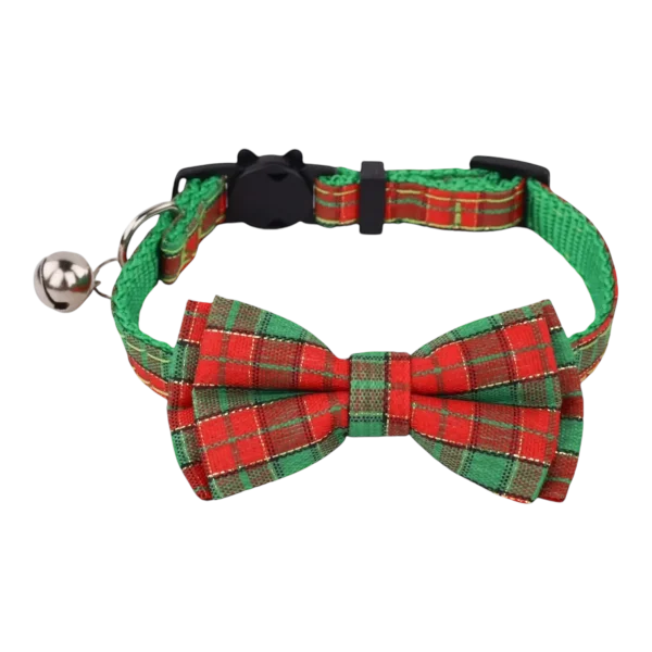 Cat Collar – Plaid – Red and Green – Bow Tie (1)