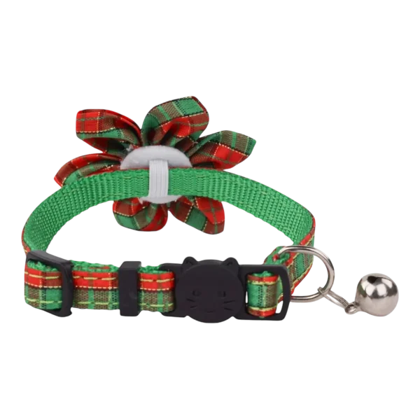 Cat Collar – Plaid – Red and Green – Flower (2)