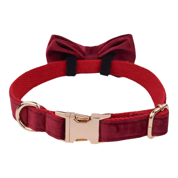 Dog Collar – Velvet - Burgundy – Bow Tie (3)