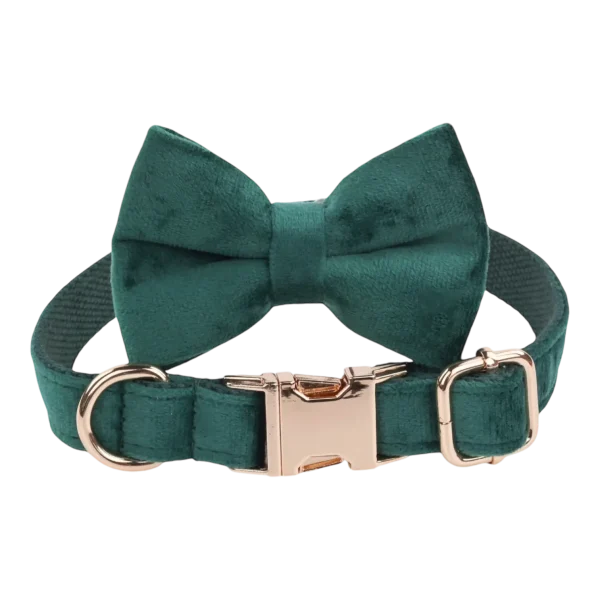 Dog Collar – Velvet - Emerald – Bow Tie (1)