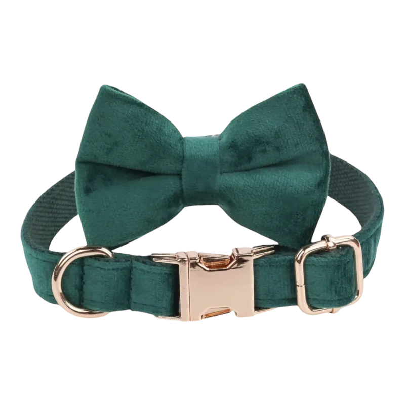 Dog Collar – Velvet - Emerald – Bow Tie (1)