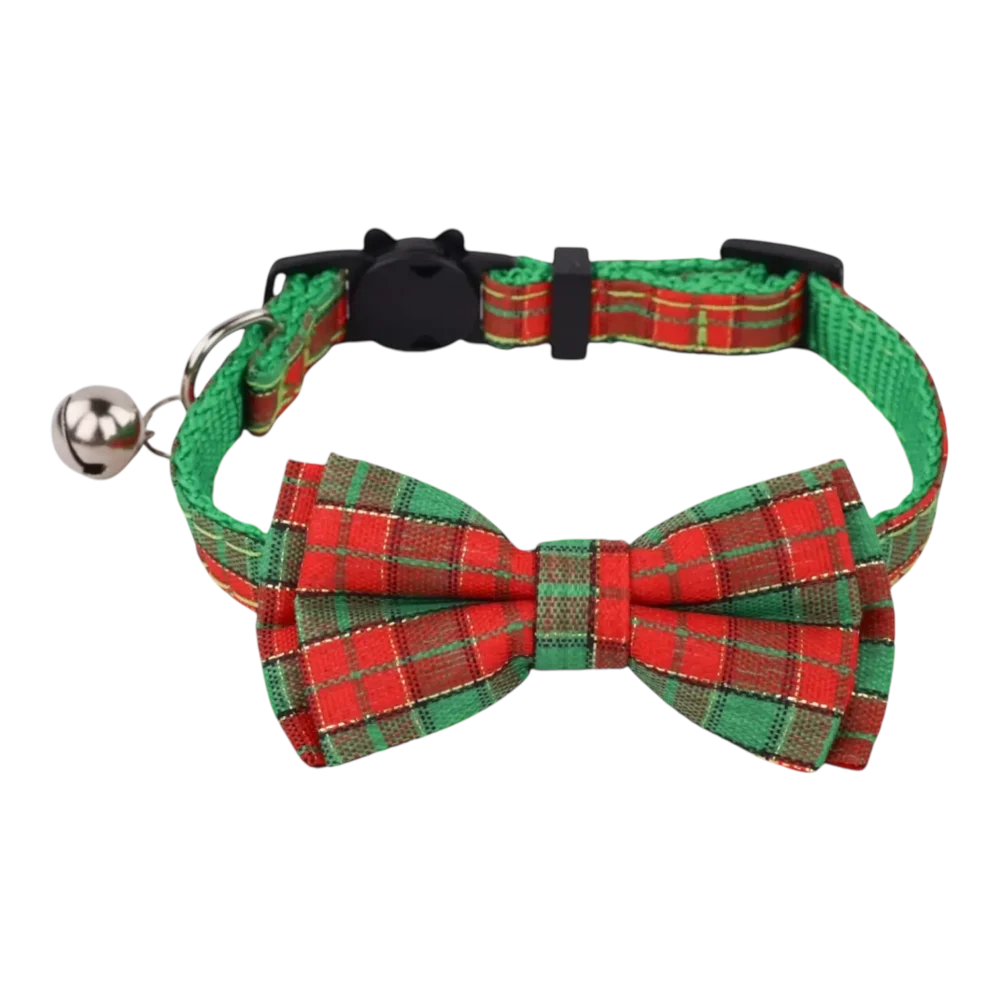 Cat Collar – Plaid – Red and Green – Bow Tie