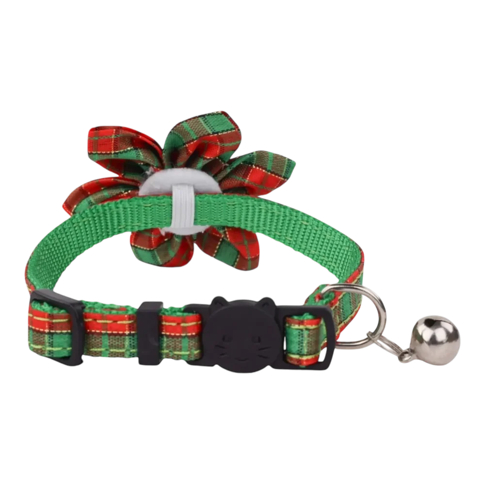 Cat Collar – Plaid – Red and Green – Flower - Image 2