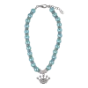 Cat Pearl Necklace With Crown Pendant - Turquoise