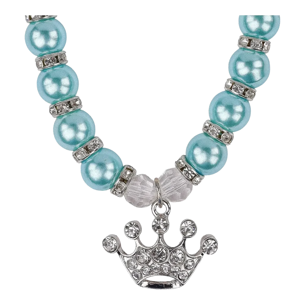 Cat Pearl Necklace With Crown Pendant - Turquoise - Image 2
