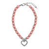 Cat Pearl Necklace With Heart Pendant - Coral