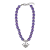 Dog Pearl Necklace With Crown Pendant - Purple