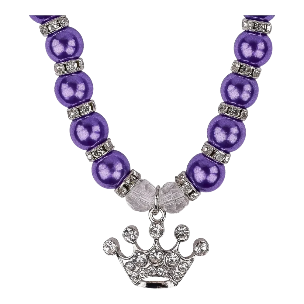 Dog Pearl Necklace With Crown Pendant - Purple - Image 2