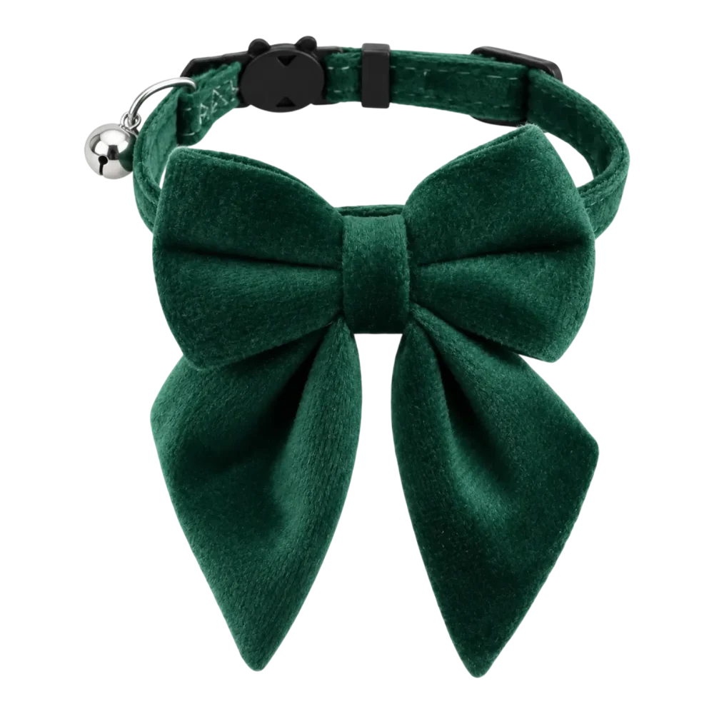 Cat Collar – Velvet Sailor Bow – Green