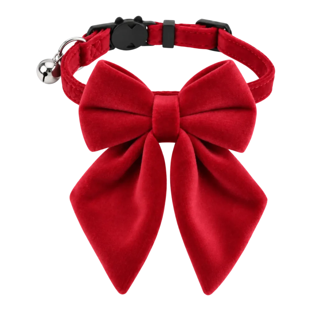 Cat Collar – Velvet Sailor Bow – Red