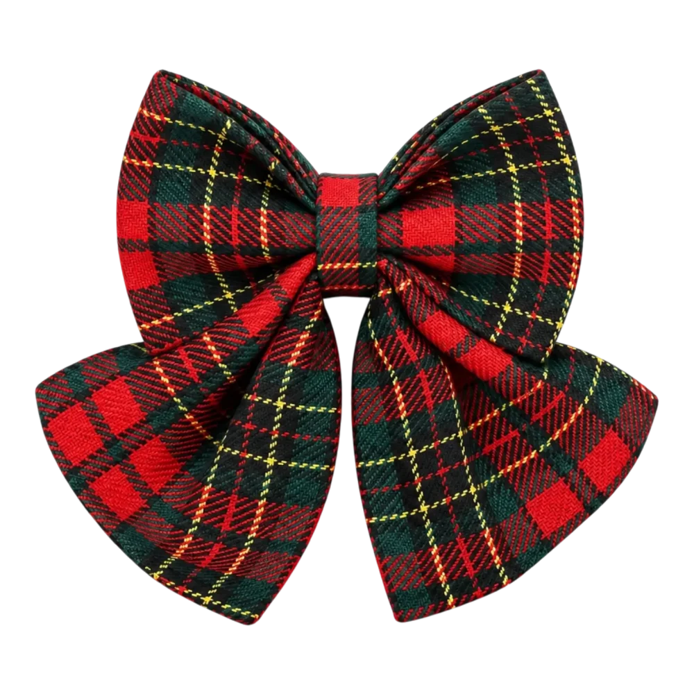 Dog Sailor Bow – Tartan – Red and Green